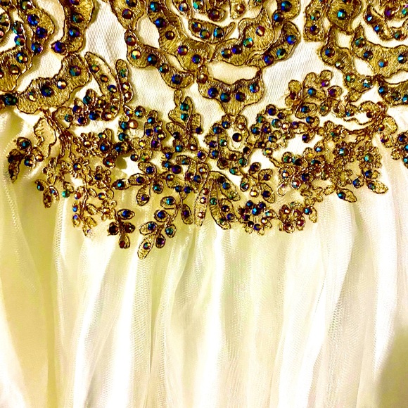 Golden Lace Embroidered PROM dress with corset back design - Picture 11 of 11